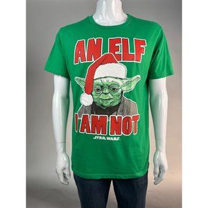 Star Wars Men's Yoda An Elf I Am Not Christmas T-Shirt Size L Green Cotton